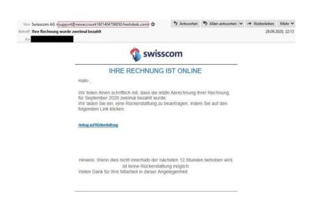 Pishing Email von der Swisscom