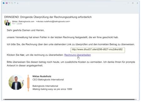 Gefälschte CEO Email in denen man Druck ausübt.